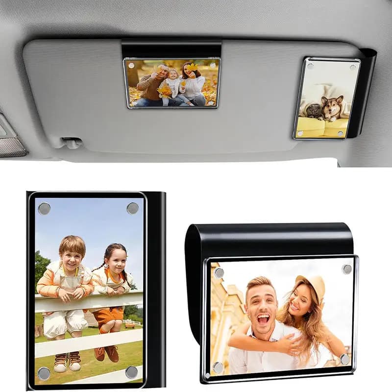 Cornice Portafoto per Auto Parasole, Clip Portafoto Verticale, Espositore Trasparente in Acrilico, Due Stili A/B