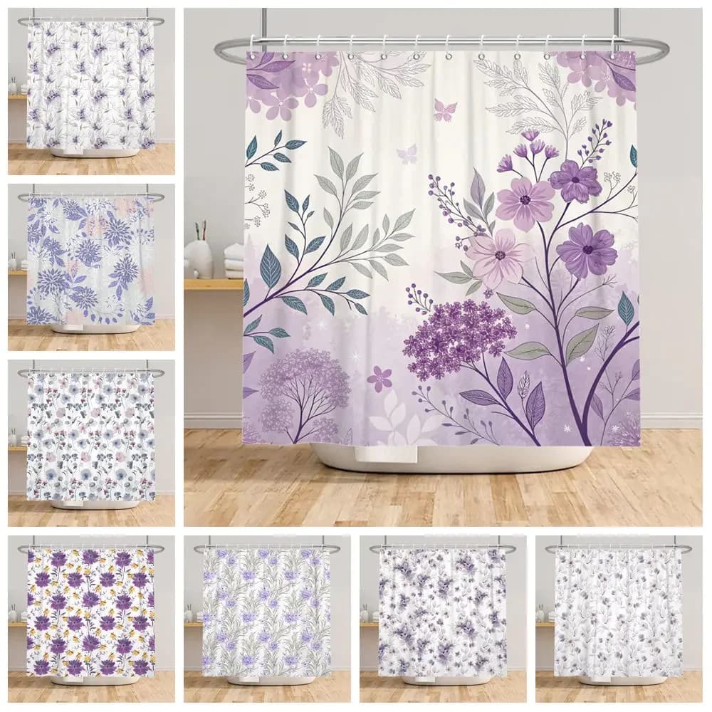 Tenda da doccia con fiori viola Primavera Bellissime tende da doccia floreali per bagno Accessori da bagno moderni con ganci Decorazioni per la casa
