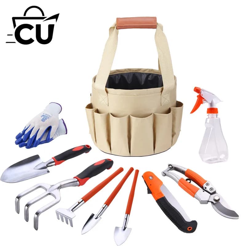 10-Piece DIY Garden Hand Tools Set Foldable Pruning Shear Shovel Rake Watering Can Saw OEM Customizable for Farm Irrigation