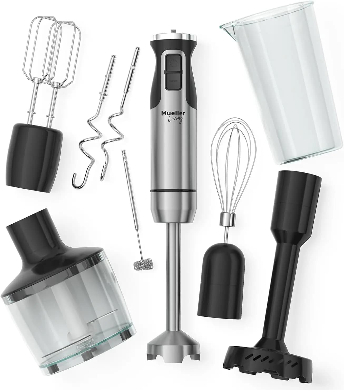8 Speed Diving Blender Set with 7 Accessories: Stainless Steel Blade, Frusta, Montalatte and Other