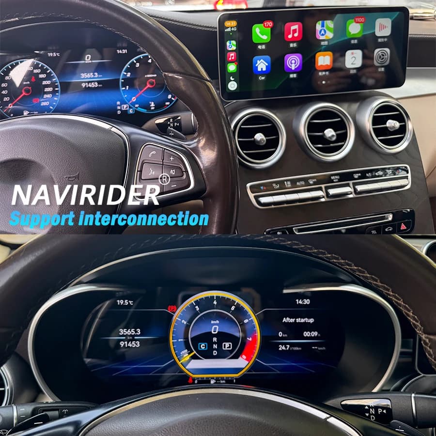 Kit cruscotto digitale con radio Android Carplay da 12,8 pollici per Mercedes Benz Classe C GLC, lettore multimediale, orologio, Virtual Cockpit