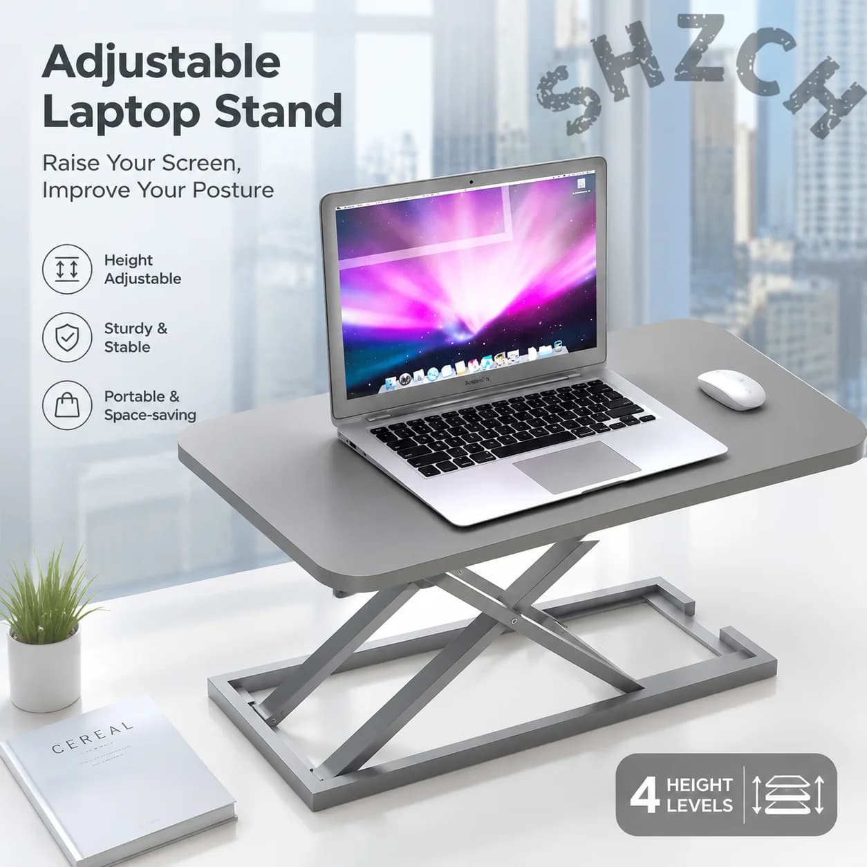 Height-Adjustable Eco-Friendly Standing Desk Riser for Laptop and Desktop Workspaces