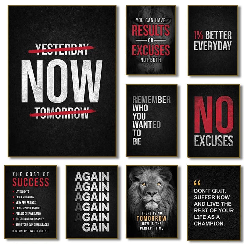 No Excuses Motivational Poster The Cost of Success Quote Canvas Painting Print Wall Art Picture for Living Room Home Decor