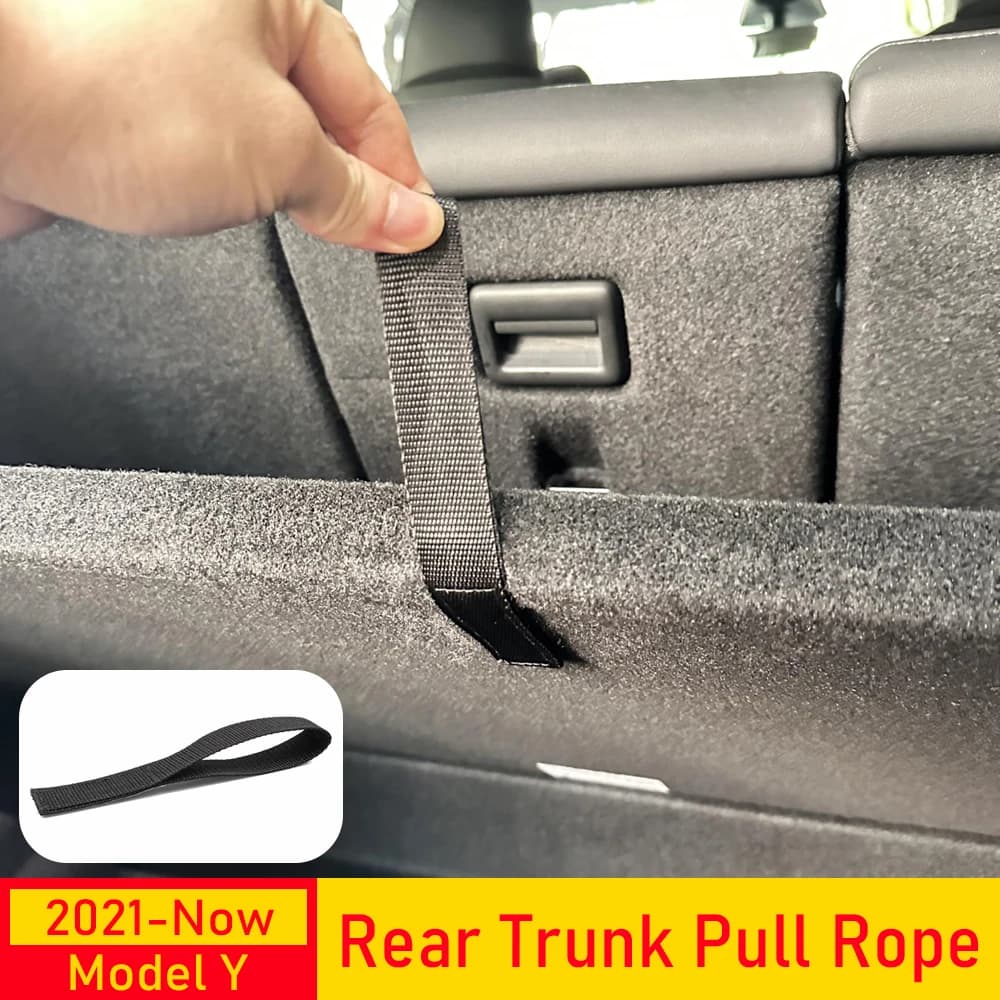 Rear Trunk Rope DrawString For Tesla Model Y 2021-2026 Open Tail Box Cover Handle Pull Strap Car Organizer Accessories Gadgets
