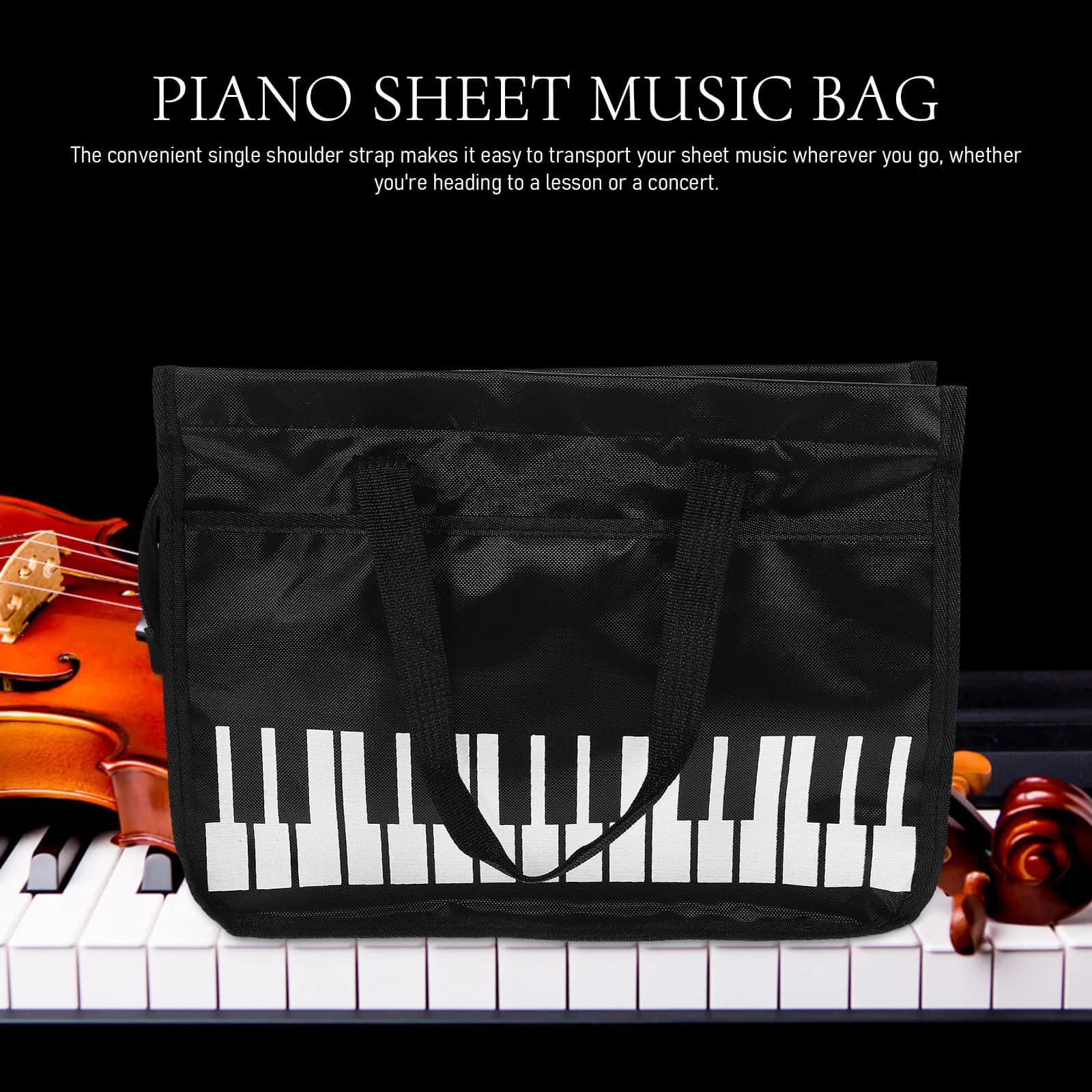 Borsa Porta Spartiti A4 con Motivo Tastiera Pianoforte, Impermeabile, per Violino, Chitarra, Ukulele, Custodia per Conservazione Spartiti