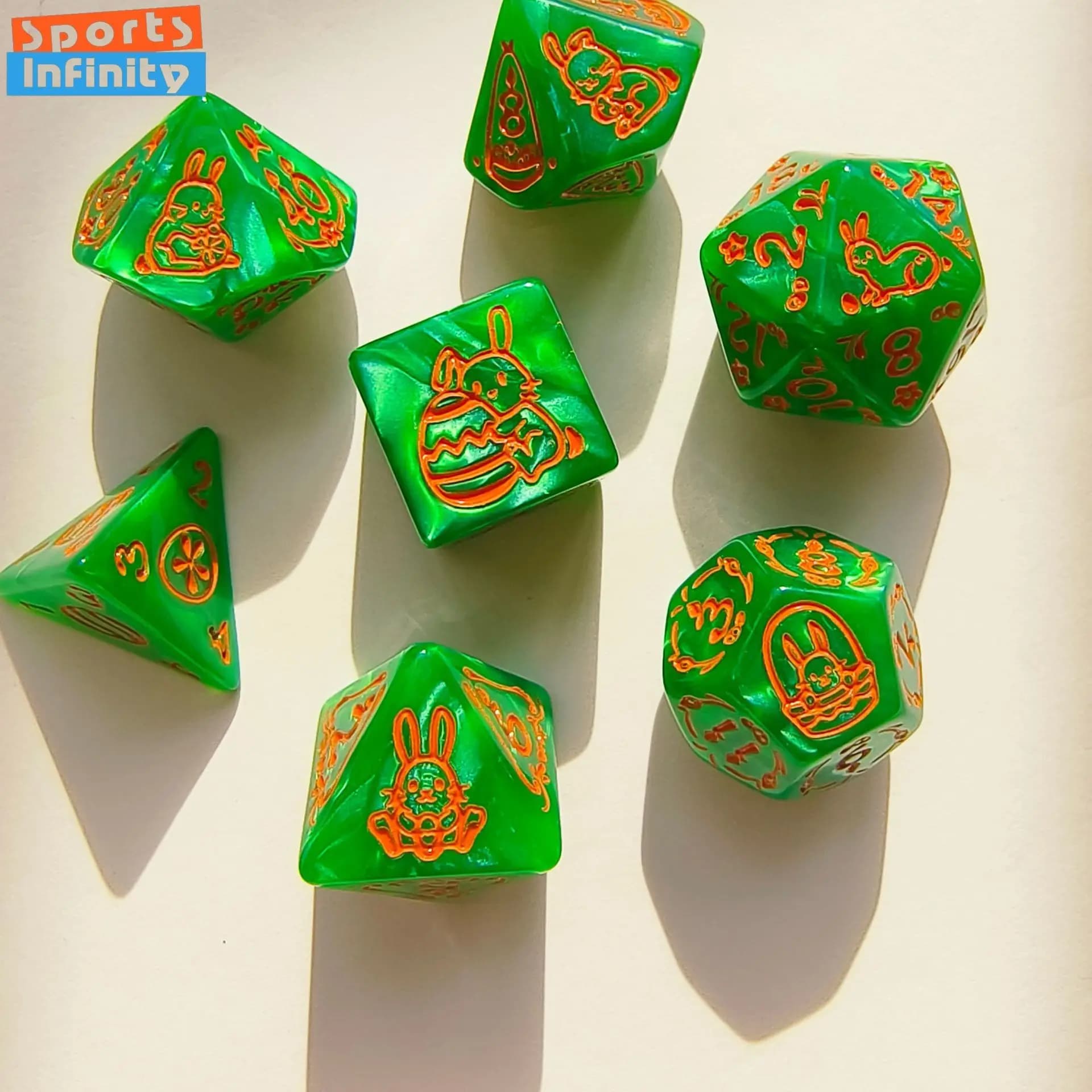Set di 7 Dadi con Stampa di Coniglietti per Pasqua, Dadi per Giochi da Tavolo D&D, COC, Cthulhu, Intrattenimento di Gruppo, Set di Dadi Digitali