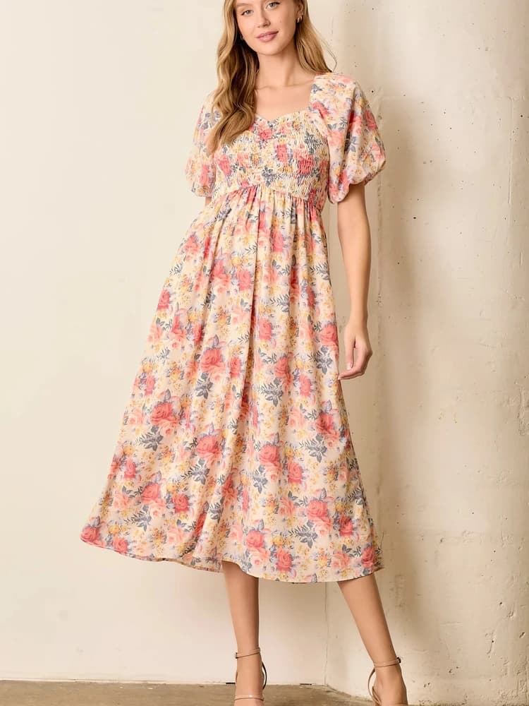 Elegante Abito Lungo in Chiffon a Vita Alta con Maniche a Bolla e Scollo Quadrato per Donna, Estate 2025