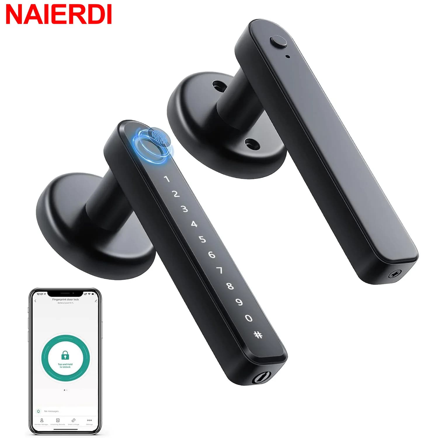 NAIERDI Serratura per porta intelligente con impronta digitale Serratura biometrica con maniglia Password Maniglia per porta di sicurezza Tuya senza chiave
