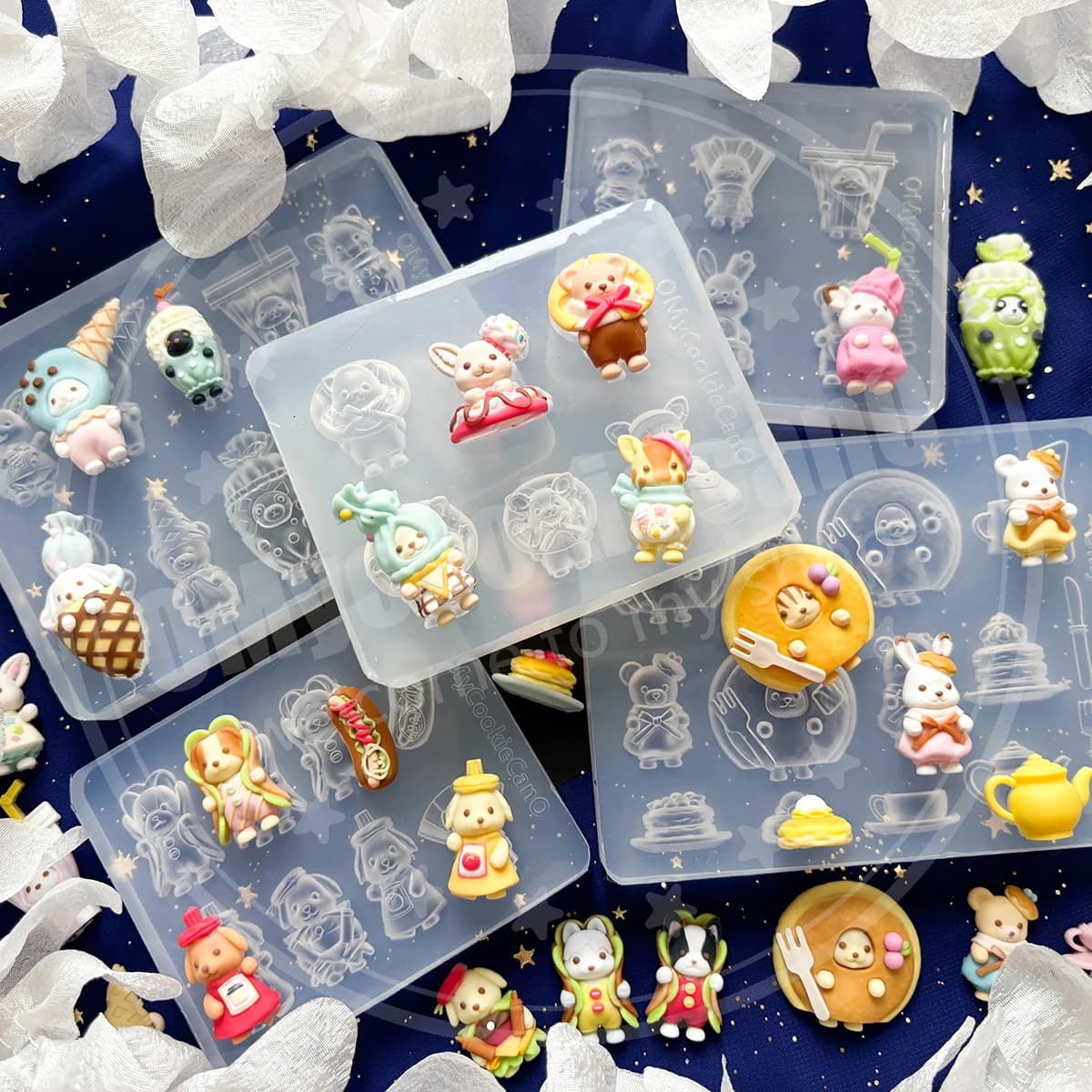 Stampi in silicone trasparente a forma di animali super carini per dessert, hamburger, hot dog e gelato.