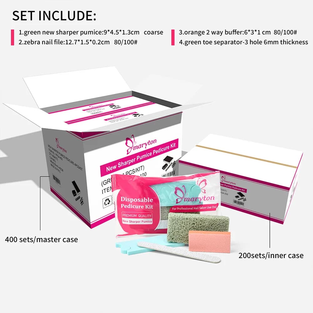 400 Set/Cassa Nuovi Kit Pedicure Monouso con Lima Abrasiva Affilata, Strumenti per Manicure, Blocco Spugna Lucidante 4 in 1 per Unghie