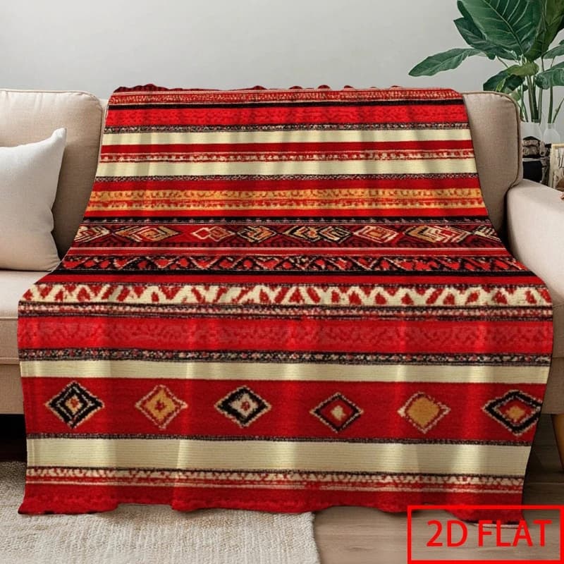 Red Stripe Southwest Ethnic Geometric Throw Blanket,Warm Sofa,Bed Lap Cover,Birthday Bohemian Style Household Gathering Present