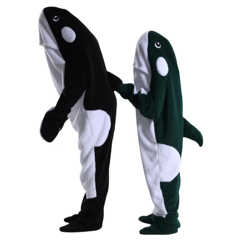 Flannel Cartoon Shark Sleeping Bag Pajamas Teenager Kids Wearable Shark Blanket Winter Warm Onesie Cozy Shark Blanket Hoodie