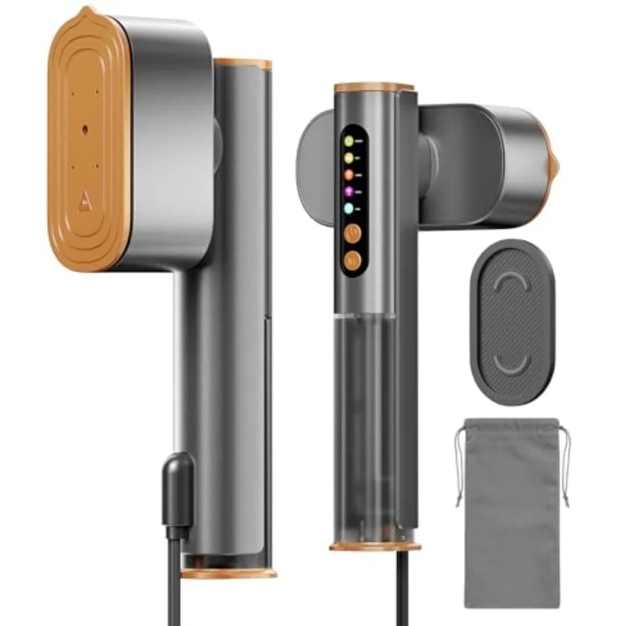 Vaporizzatore Portatile per Vestiti 100-220V, 2-in-1 Compatto da Viaggio con 20g/min di Vapore e Testa Rotante a 90°