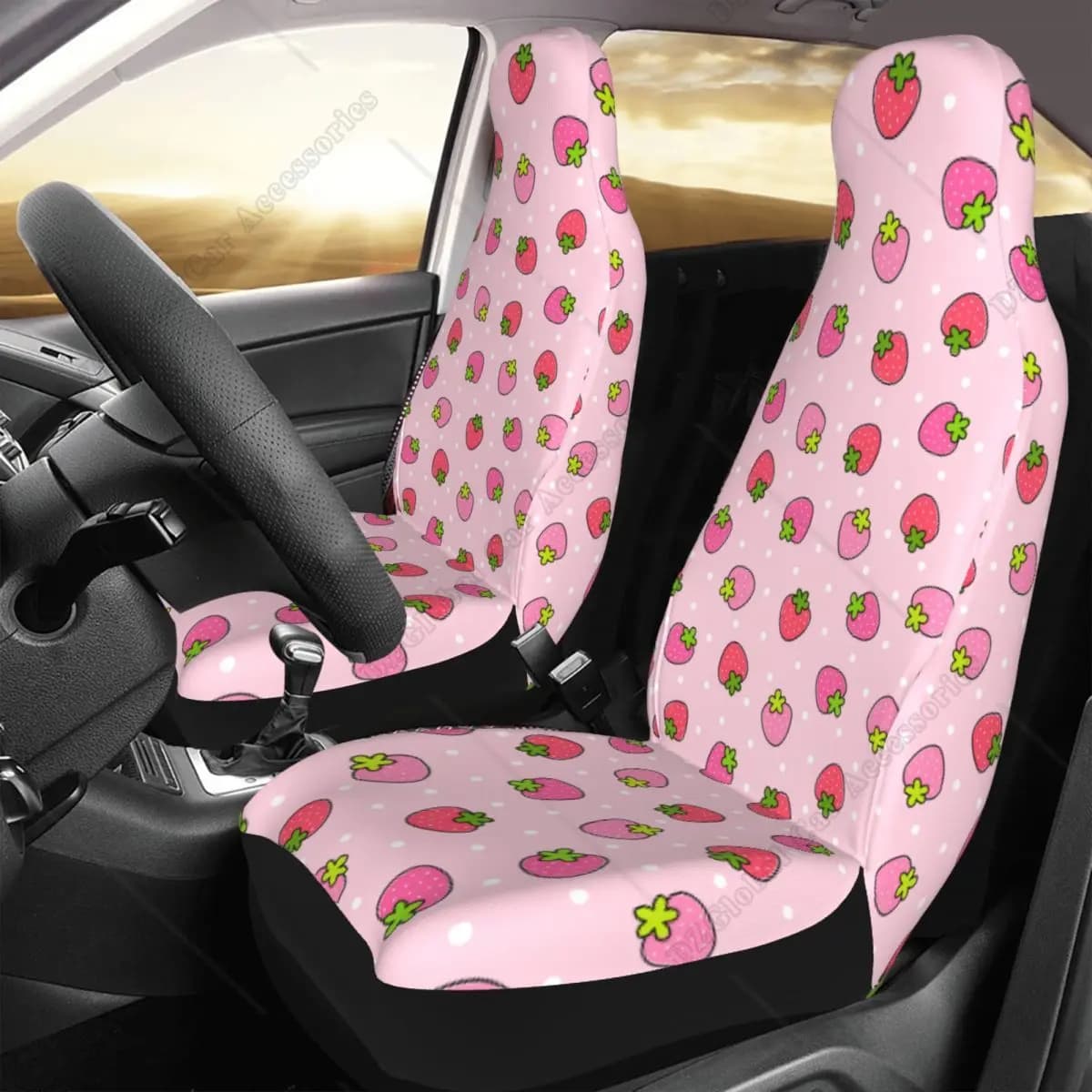 Front seat covers for car pink strawberry 2 pieces Car seat covers Front seats Bucket protectors for vehicles suitable for most SUVs for cars