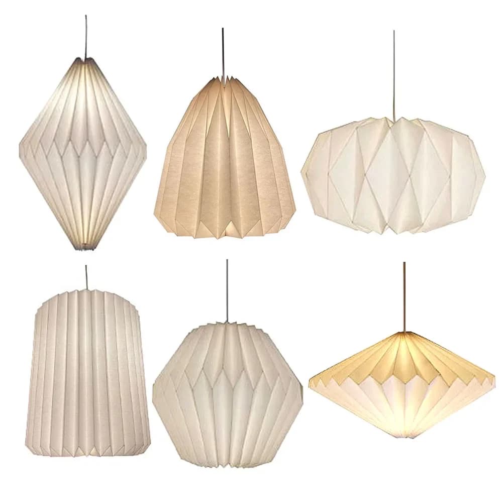 Nordic Creative Paper Origami Lantern Shade Foldable Hanging Pendant Light Art Decoration for Living Room Bedroom Dining Room