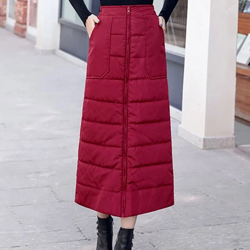 Long cotton skirt Thiened Long winter skirt medium length Women's outerwear Sle High waist Polyester fiber