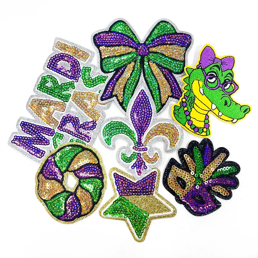 2026 New Orleans Mardi Gras Iron On Patch Embroidery Patches Festive Mask Beads Design for Jacket Vest Party Celebration Badge