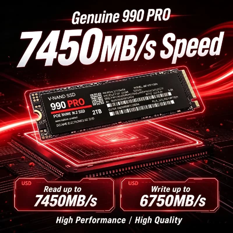 New 990 PRO 512GB‑4TB PCIe Gen4 NVMe M.2 2280 SSD, 7450MB/s SSD, Large‑Capacity Storage for Workstation & Creation PC