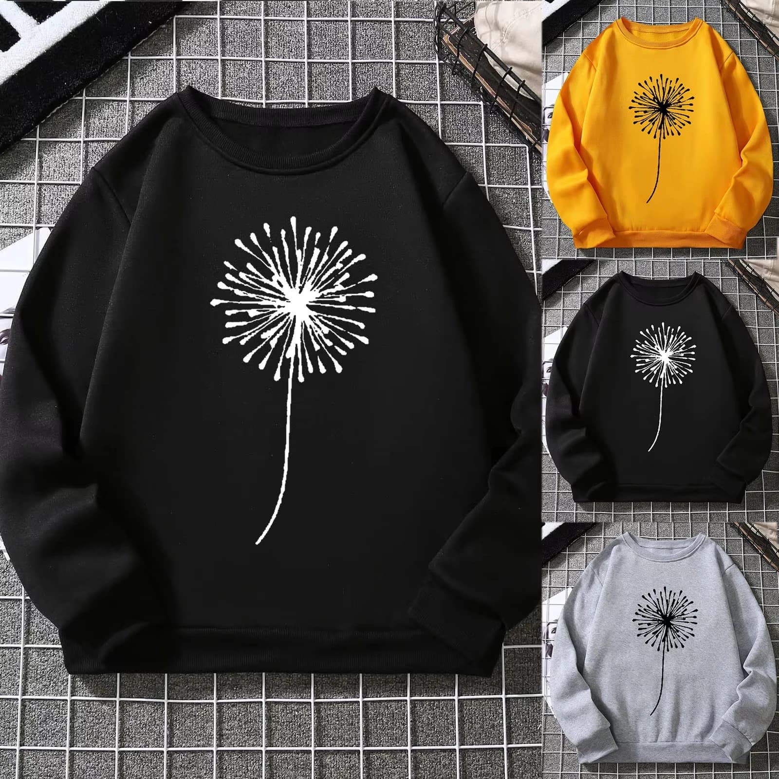 Dandelion Print Multi-color Top Pullover Korean Style Harajuku Aesthetic Hoodie Gothic Style Women's Spring and Autumn Pullover