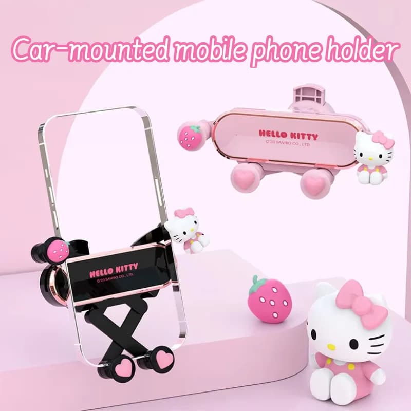 Supporto per telefono da auto Hello Kitty simpatico, supporto per navigatore GPS con clip per bocchetta d'aria Kuromi, supporto stabile per auto, decorazione auto, regalo per ragazze