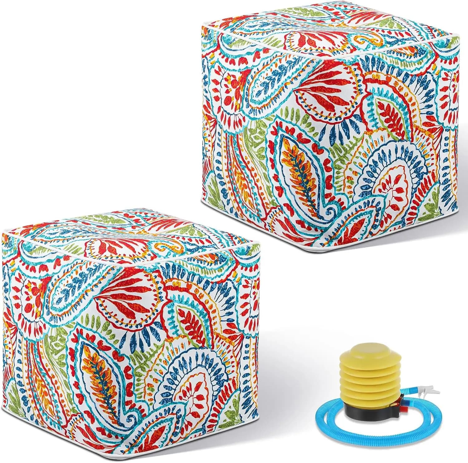 Juexica Set di 2 Pouf Ottoman Gonfiabili per Interni ed Esterni, Sgabello Cubo Quadrato con Maniglia per Patio e Giardino