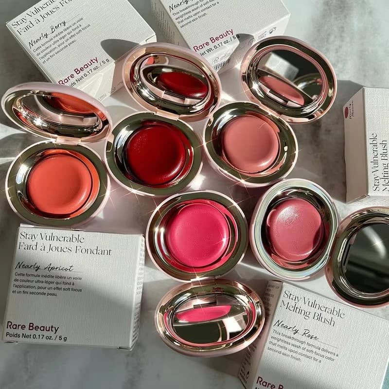 Rare Beauty Powder Blush Trucco portatile Illuminante liquido Idratante Doppio uso Impermeabile Lunga durata Cosmetico naturale volumizzante