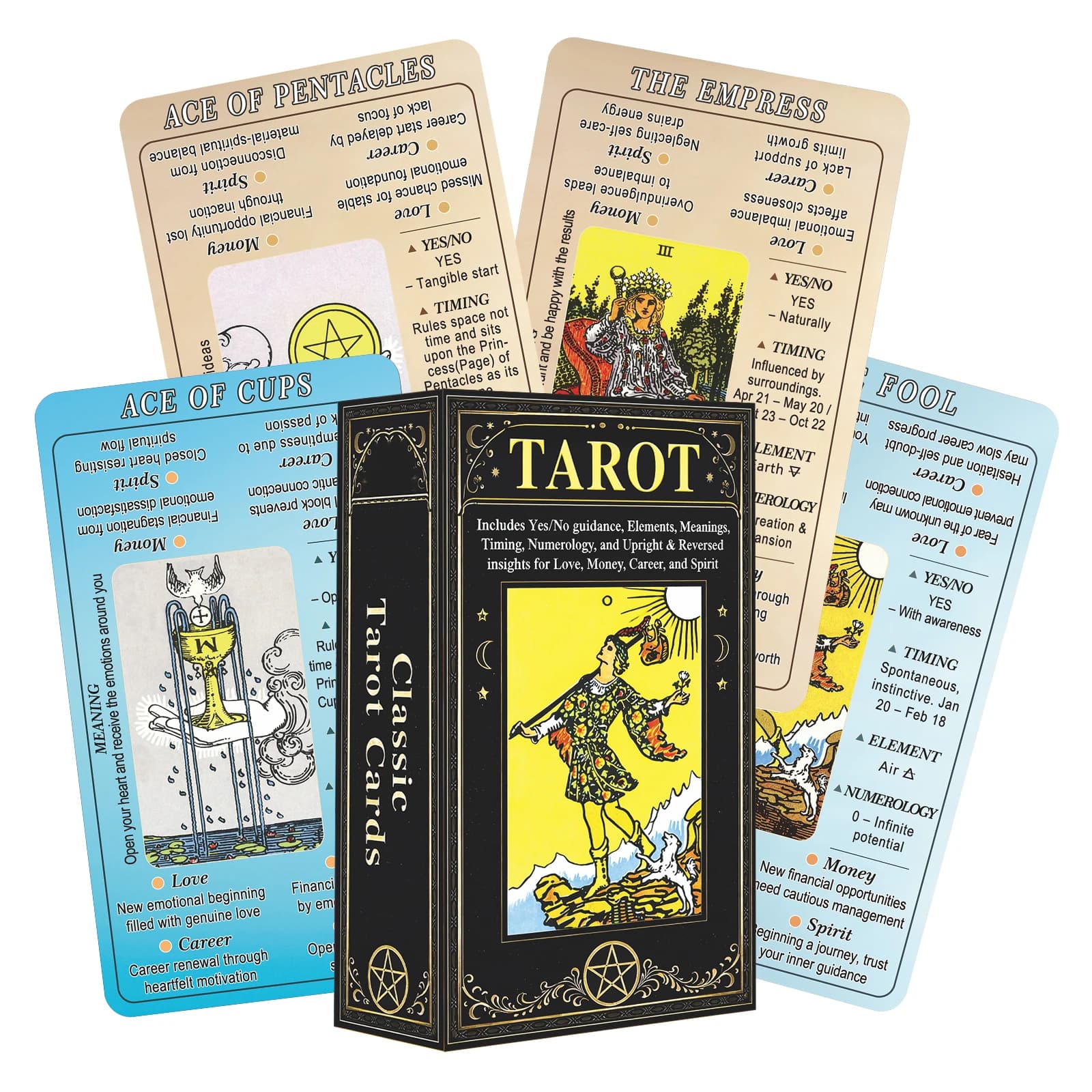 Mazzo di tarocchi con parole chiave, 78 carte con interpretazioni a tema, adatto sia per principianti che per lettori di tarocchi esperti