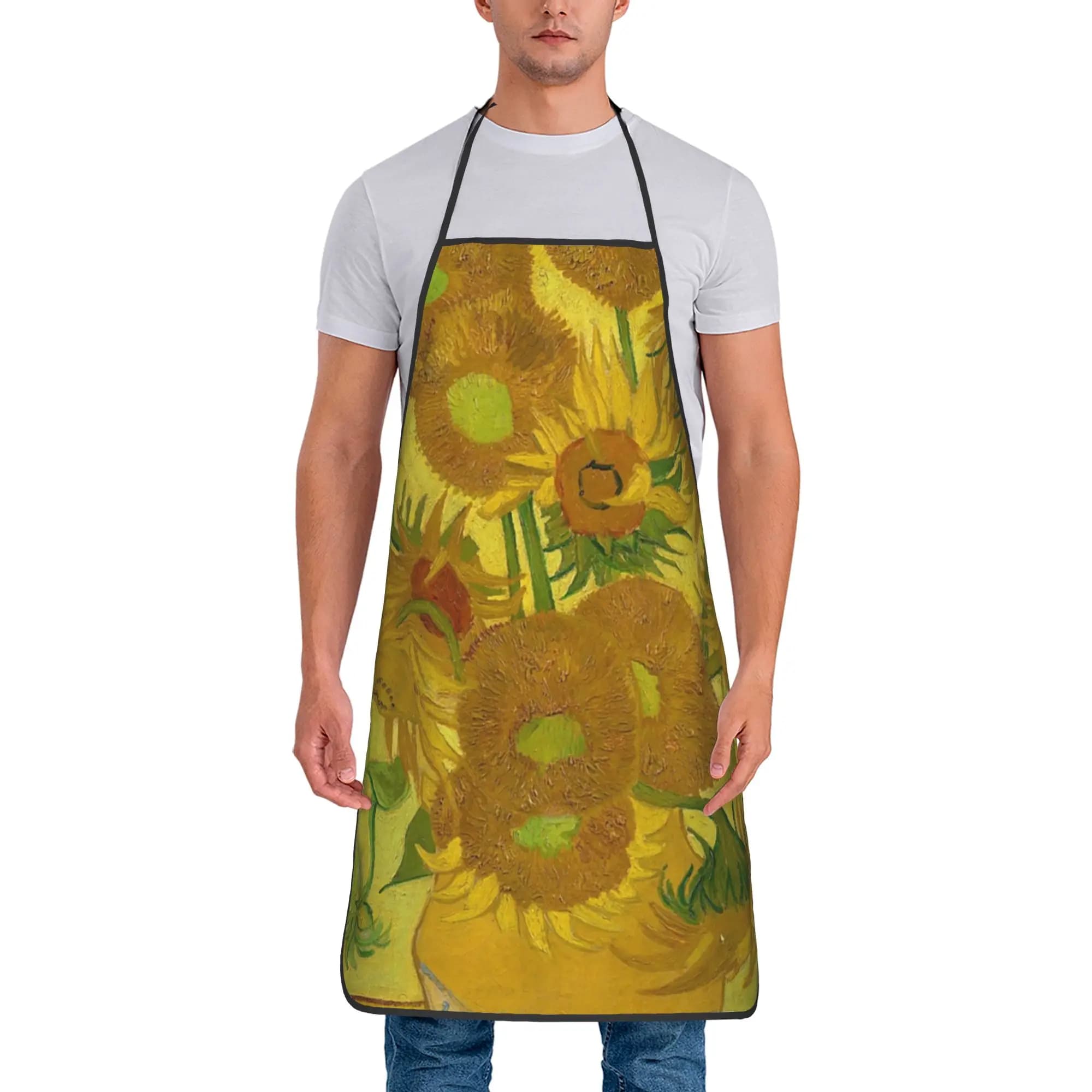 Vincent Van Gogh Sunflowers Waterproof Bib Aprons Polyester Famous oil painting Cooking Adult for Women Men Baking Accessories