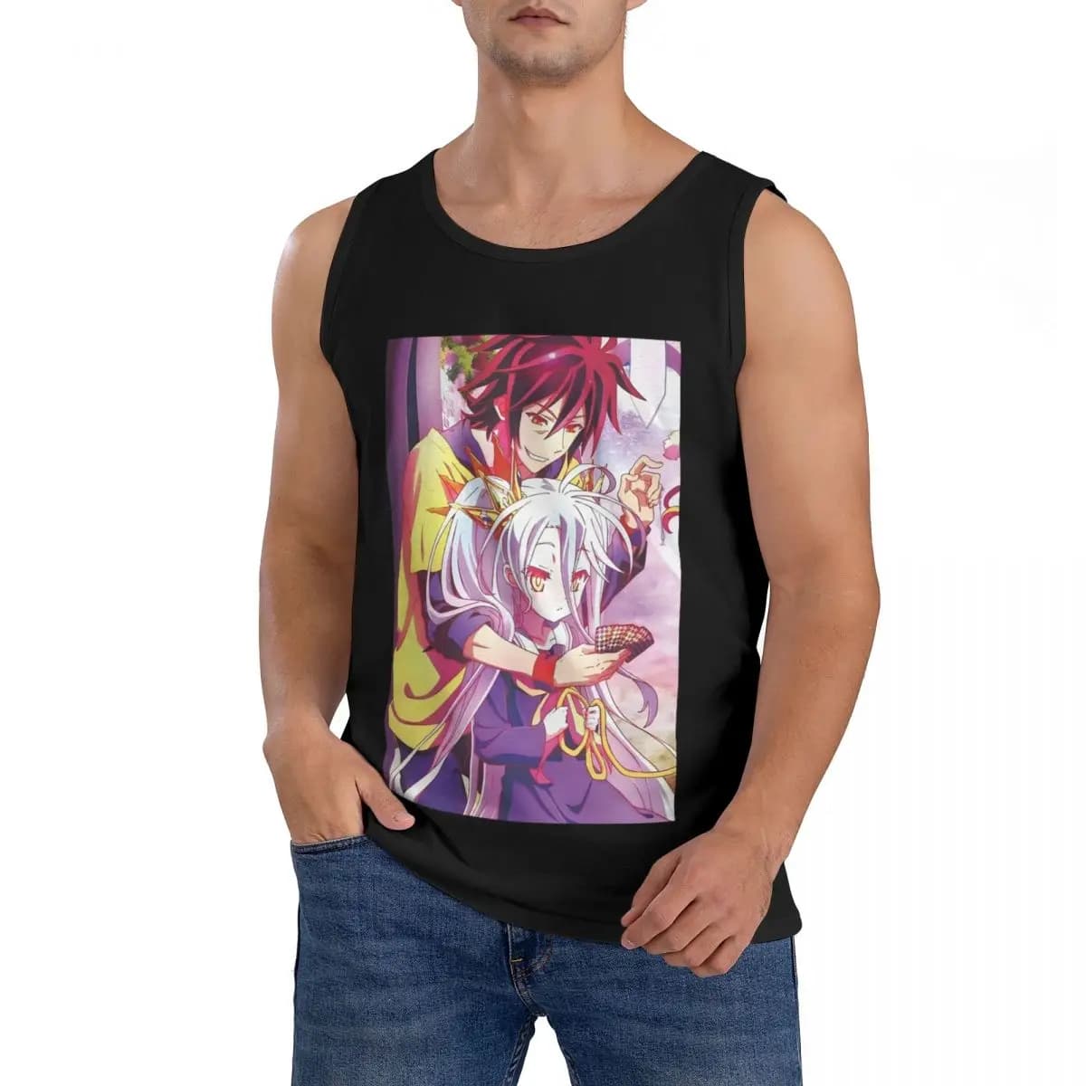 T-Shirt Senza Maniche 100% Cotone con Immagine di Zero di No Game No Life, Abbigliamento Sportivo da Uomo, Canotta con Collo Rotondo