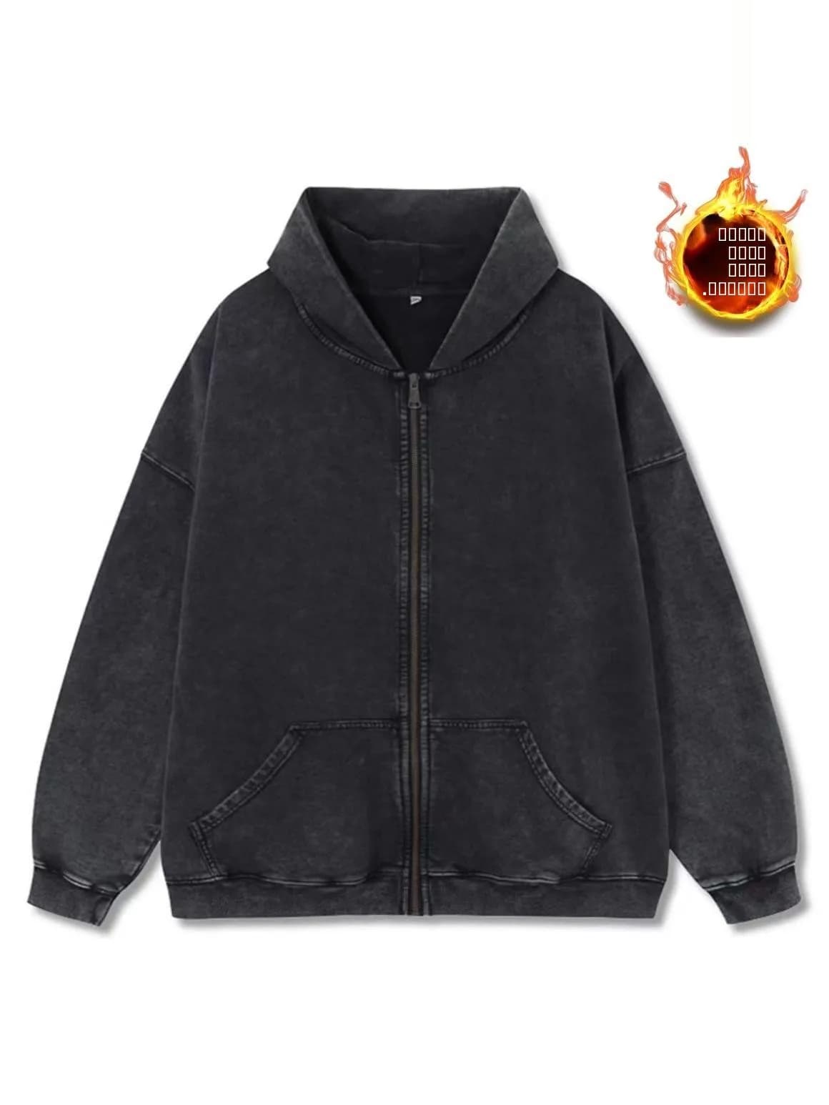 Nuova Felpa con Zip 2024, Stile Vintage Lavato, Oversize, Unisex, in Misto Cotone e Poliestere, per Autunno e Inverno