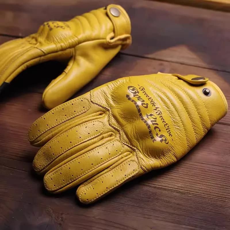 Men's 100% Natural Caw Leather Full Finger Glove Male Genuine Leather Vintage Touchscreen Motorcycle Driving Glove R1010