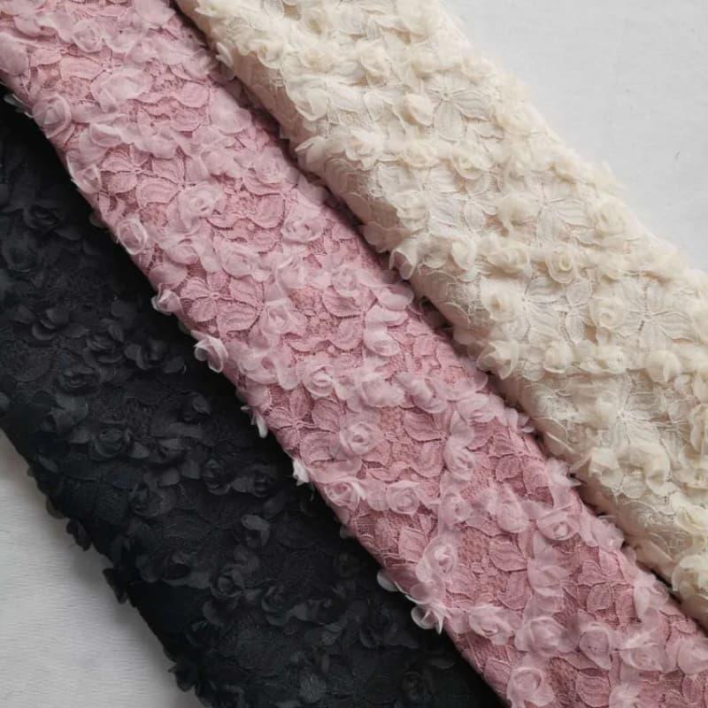 Elastic Rose Hooked Embroidery Fabric 3D Flower Lace Fabric for DIY Wedding Lace Clothing Accessories Decorative Fabric