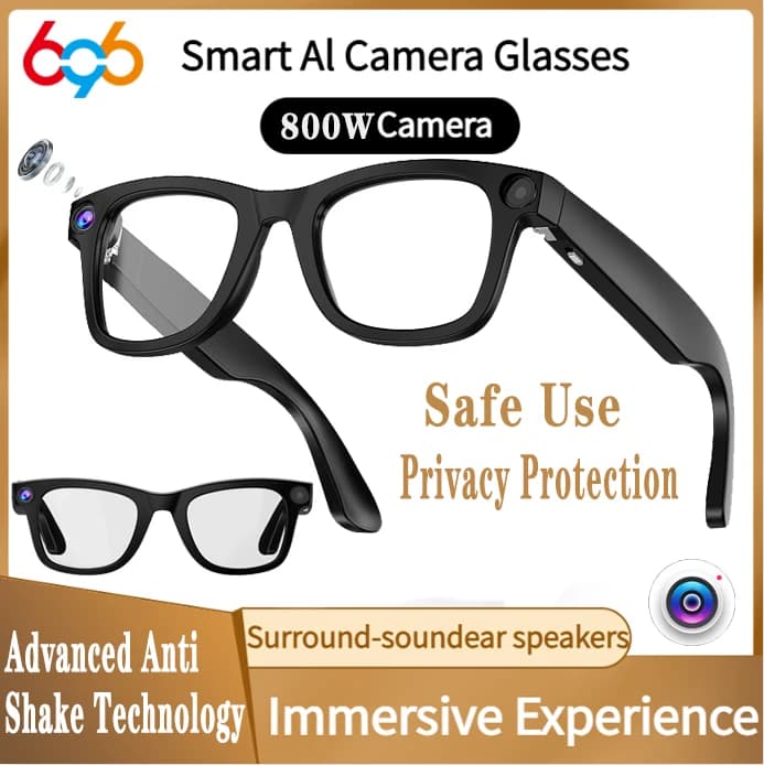 800 W BT AI Camera Glasses Smart Glasses Anti-light Blue Voice Call Music Sunglasses Video Recording 1080P Audio Recording