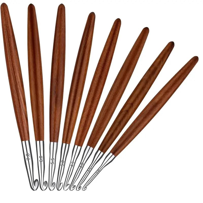 Set di uncinetti in alluminio ABFU, confezione da 8, per mani artritiche, con impugnatura in legno compatibile, misure da 3 mm a 7 mm, per lavori artigianali fai da te e maglieria