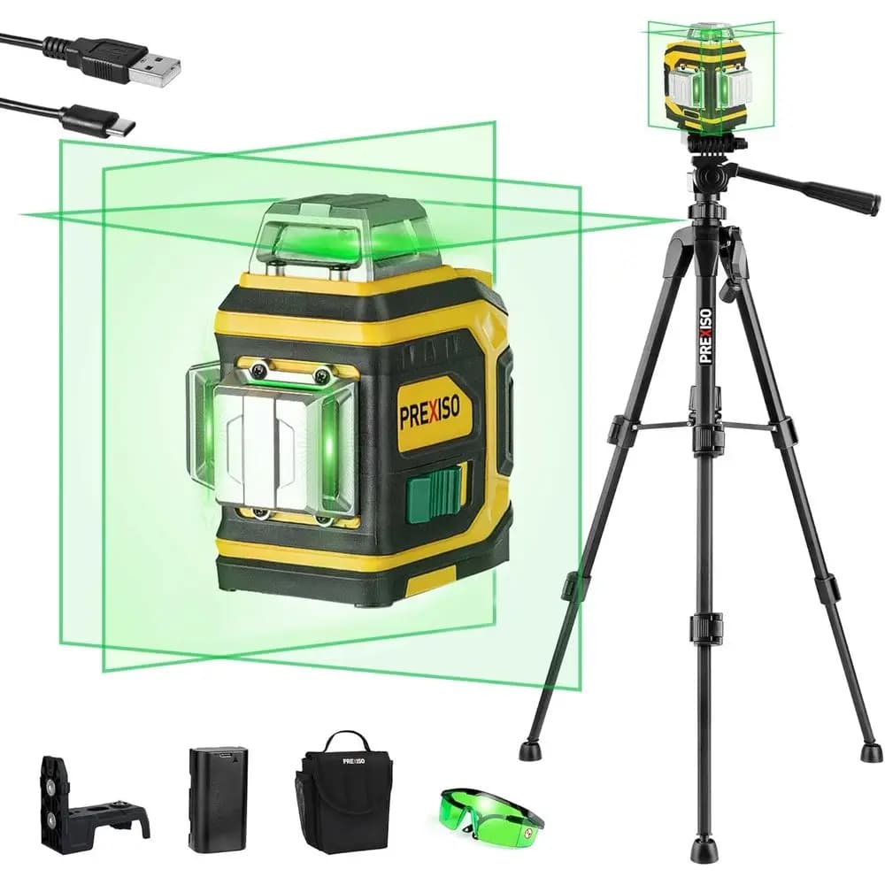 360 ° Kit Livella Laser Verde Ricaricabile con Treppiede, Base Magnetica e Occhiali per Edilizia e Miglioramenti Domestici