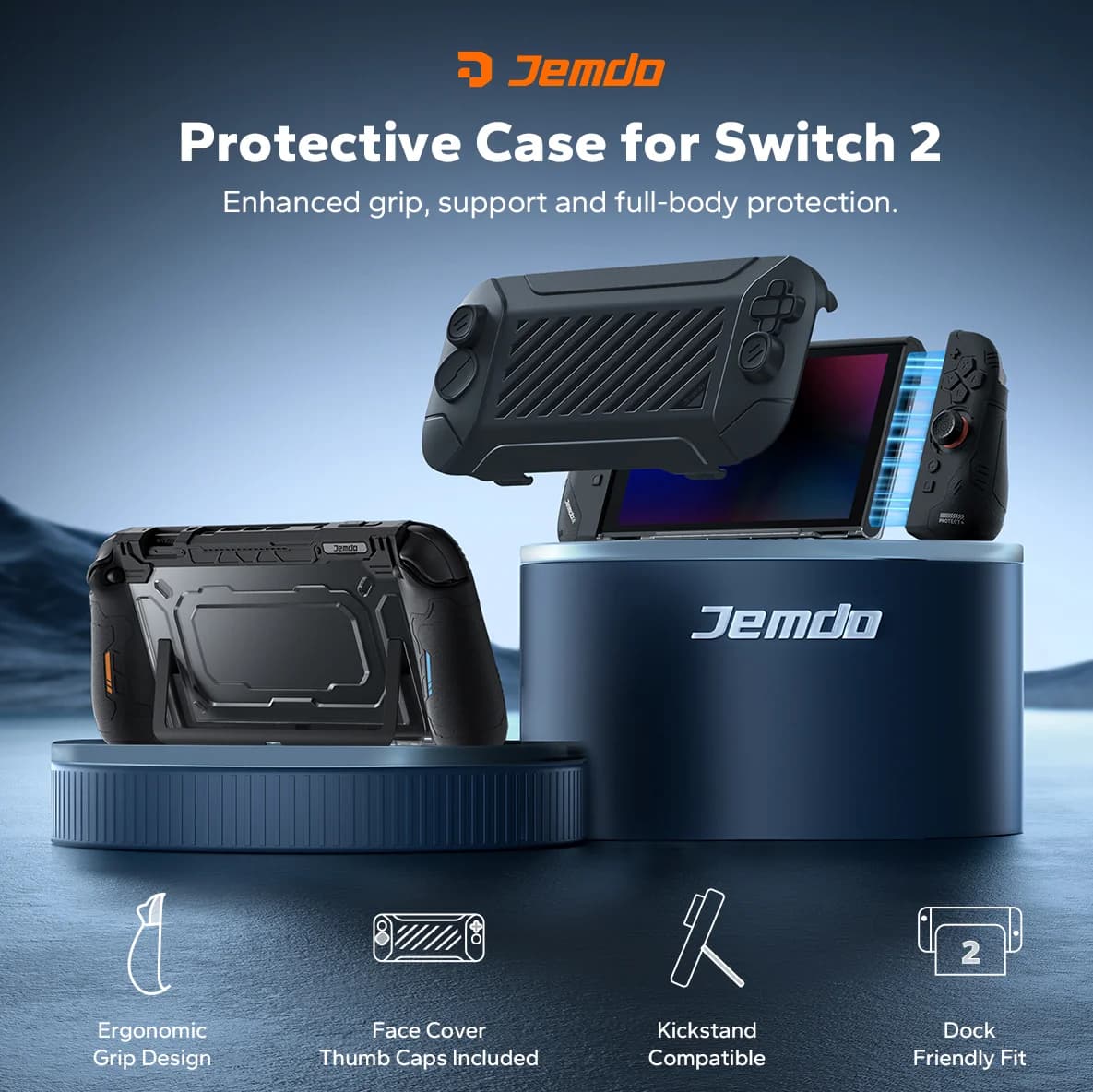 Custodia Protettiva Divisibile e Accoppiabile con Cover Frontale per Nintendo Switch 2, 8 Slot per Schede di Gioco, Impugnature Ergonomiche in Silicone Spesso per Joy-Con