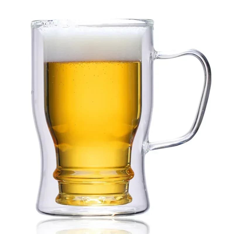 Boccale di birra capovolto trasparente a doppia parete isolato - Vetreria, ciotola fatta a mano, creativo ideale per congelatore e birra artigianale