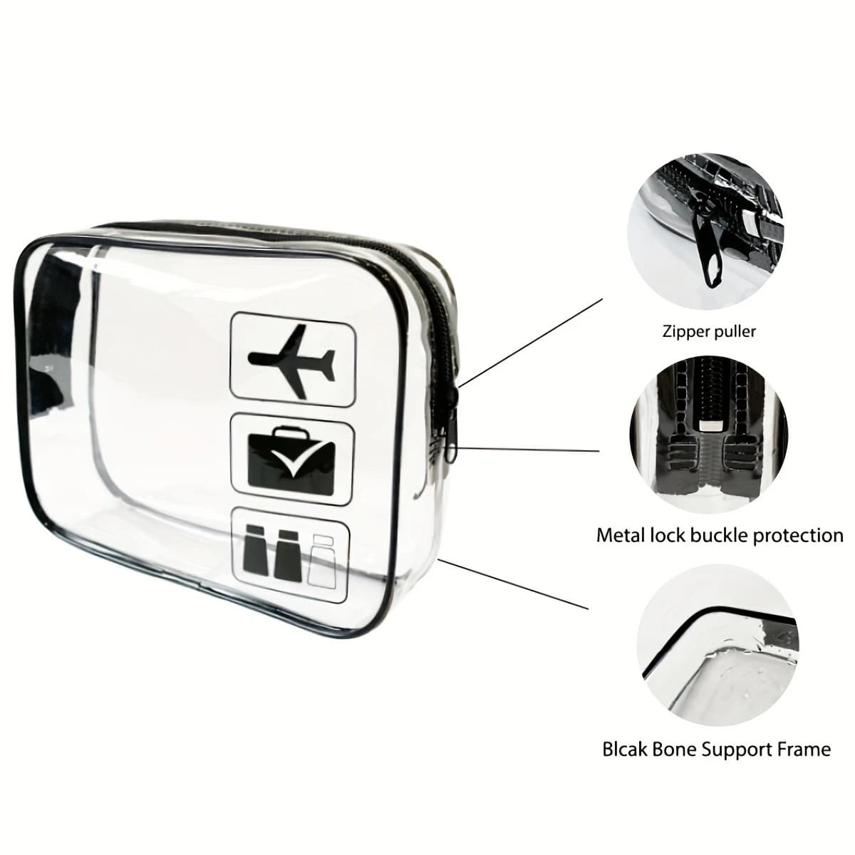YANZAI Transparent makeup bag with zipper, travel organizer for men and women, transparent cosmetic bag, waterproof, for toiletries and makeup