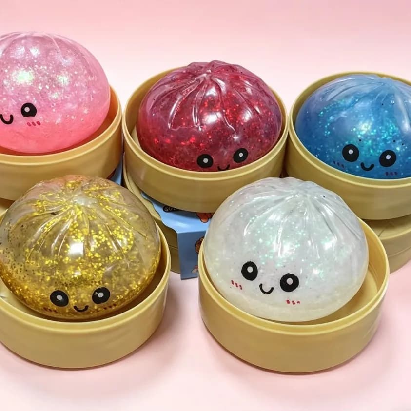 Pallina Antistress a Forma di Raviolo Kawaii con Faccina Sorridente, Base a Vapore Unica, Pallina Spremibile, Regalo di Compleanno per Ragazze, Ragazzi e Adulti