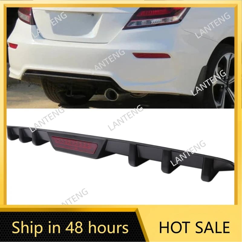 Car Rear Spoiler Bumper Diffuser Lip w/ LED Tail Brake Stop Light For H0nda Civic Si Coupe Automotive Accessories Parts Black
