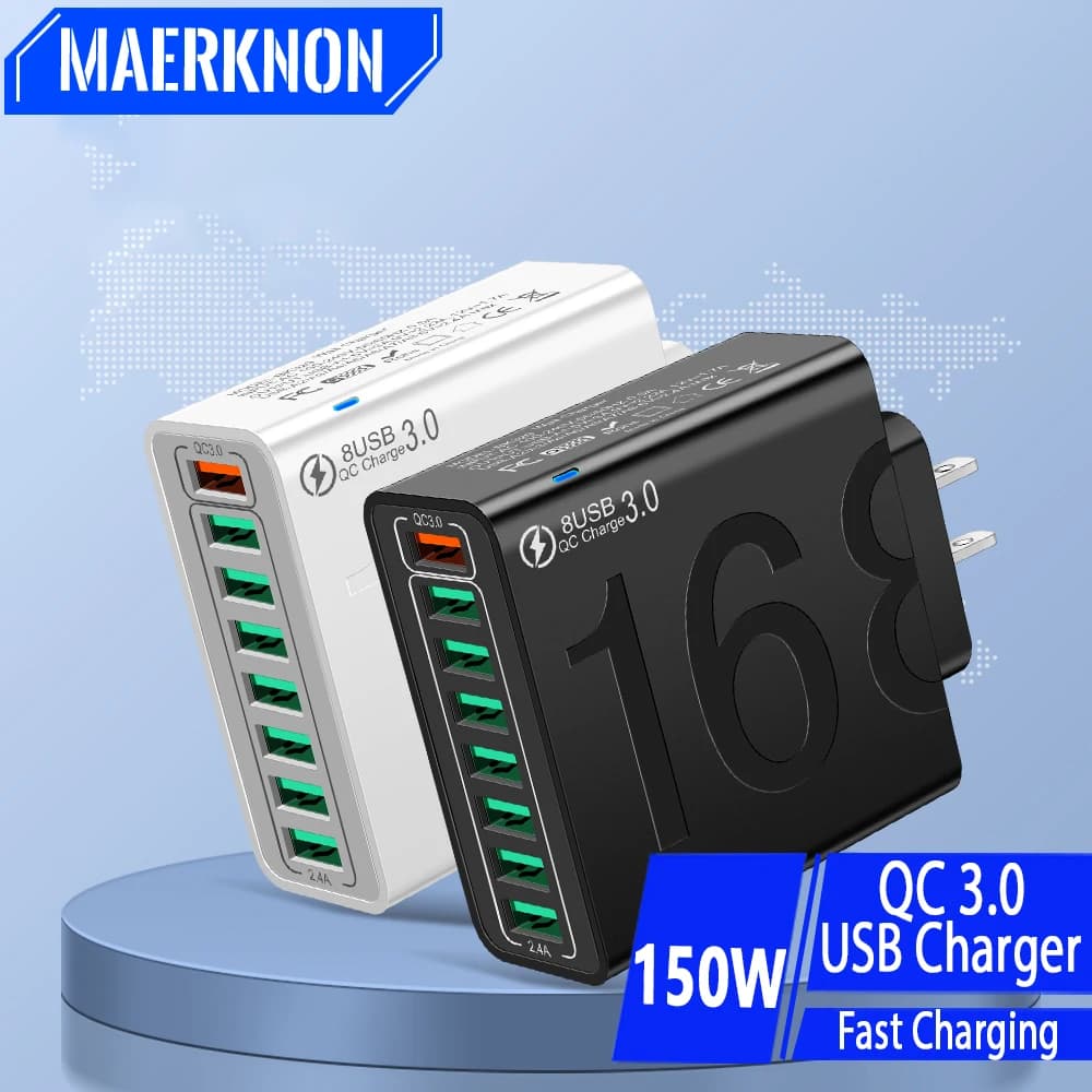 Caricabatterie USB da 150W porta Mutil adattatore da parete per telefono cellulare a ricarica rapida per Xiaomi iPhone Samsung Huawei adattatore USB Quick Charge3.0