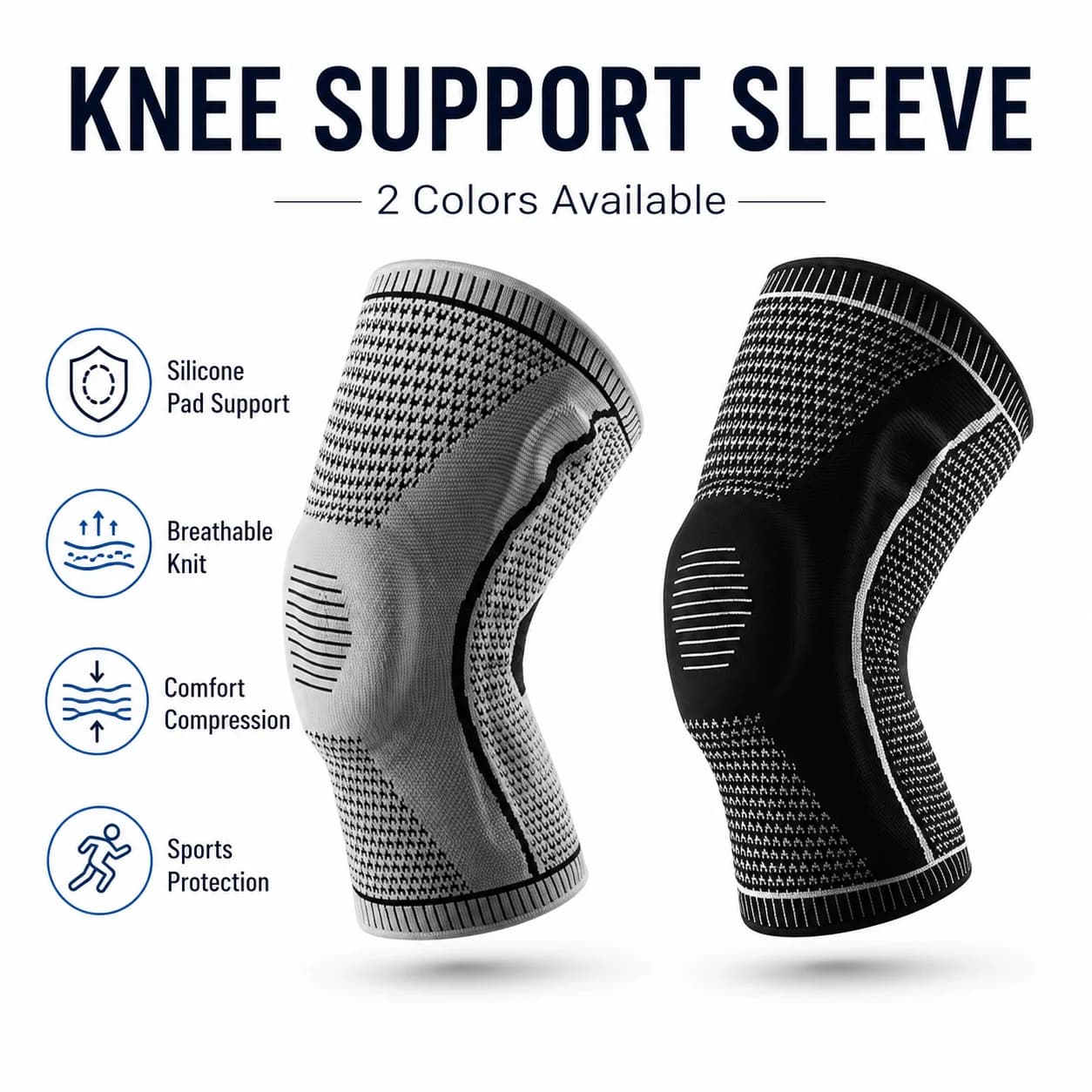 Knee Support Sleeve Compression Knee Brace with Silicone Pad Breathable Knit Patella Stabilizer for Running Basketball Gym Sport