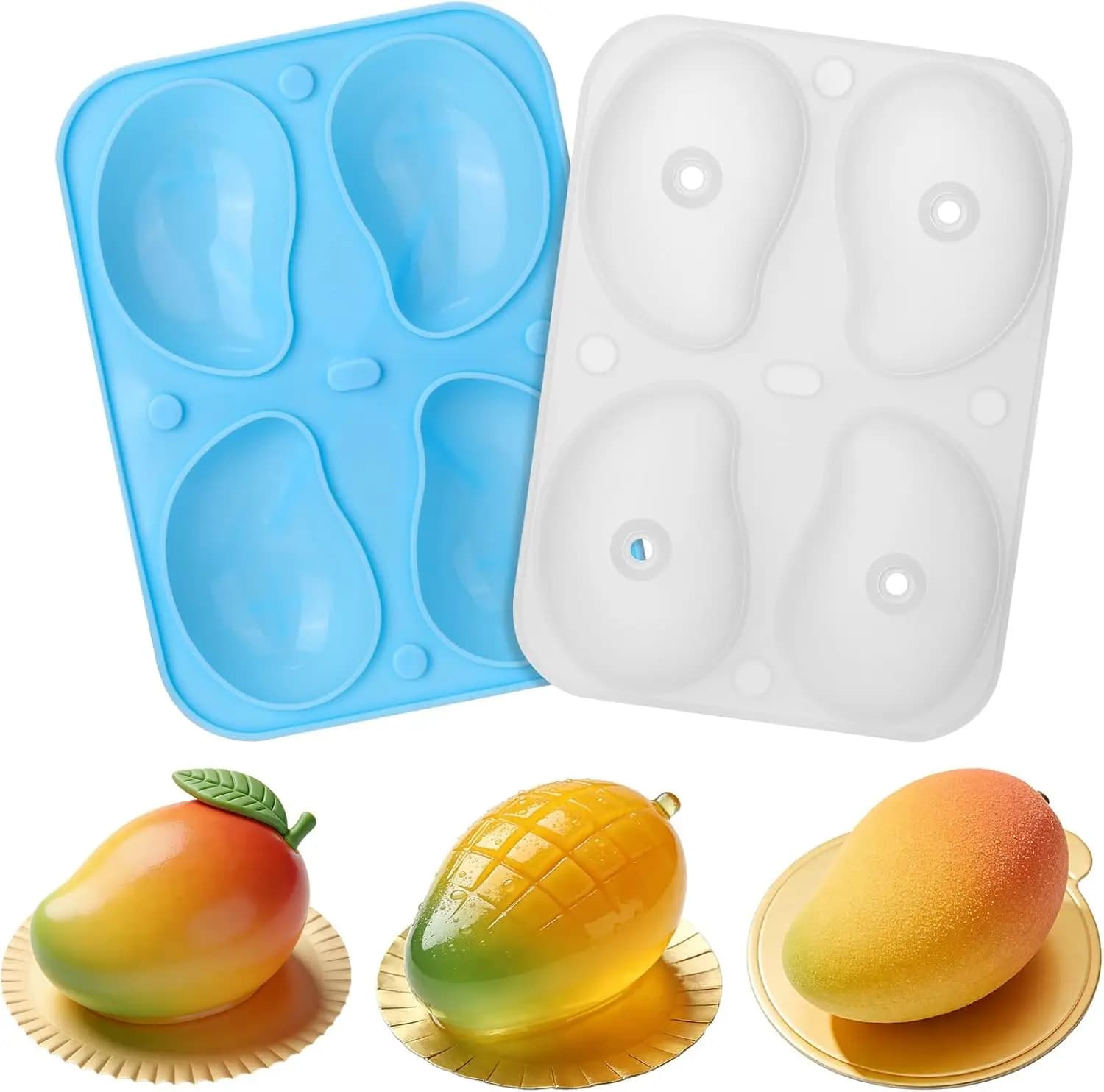 Stampo per Torte 3D - Stampo in Silicone a 4 Cavità per Pudding alla Frutta, Mango, per Pasticceria, Gelato, Decorazione Torte