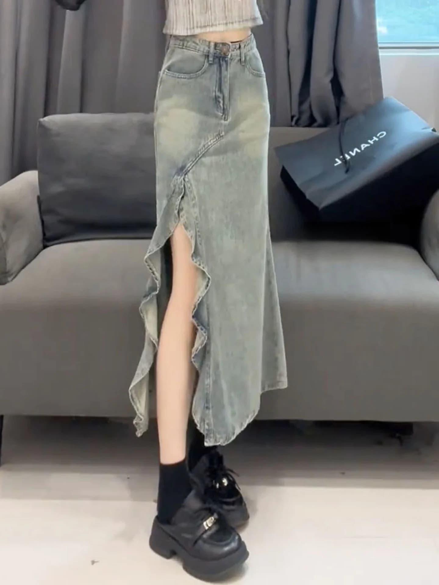 Gonna lunga a vita alta asimmetrica a coda di pesce da donna, nuovo stile estivo, modello americano High Street, linea ad A, effetto snellente