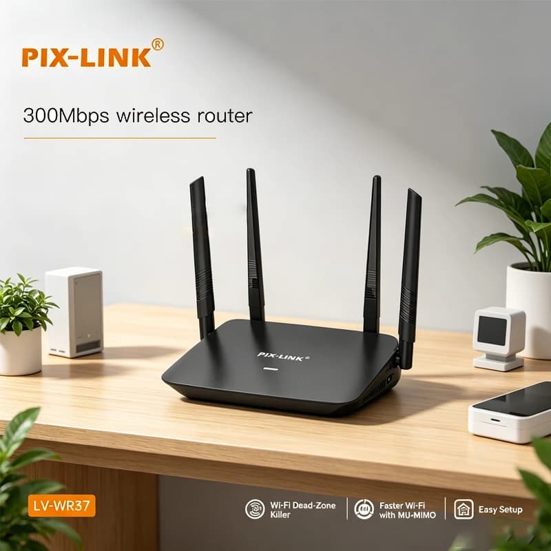 Router Wireless PIX-LINK WR37 4G LTE 300Mbps con 4 Antenne, 4 Modalità (AP/Repeater/WISP/Router), Porta USB, MU-MIMO, Configurazione Semplice