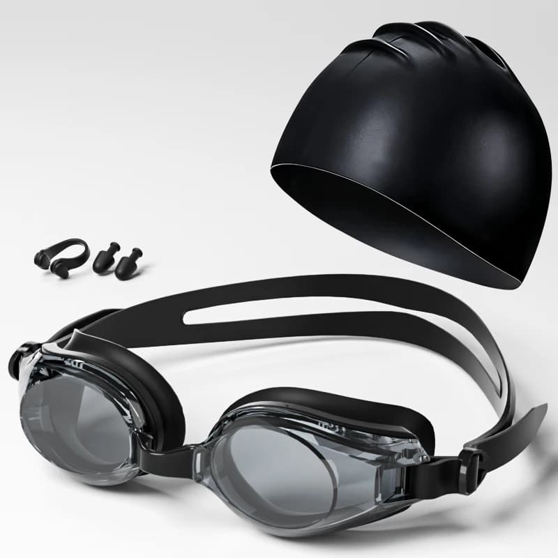 Swimwear Waterproof HD swimwear and anti-fog for adults with swim cap, nose clip, ear plugs