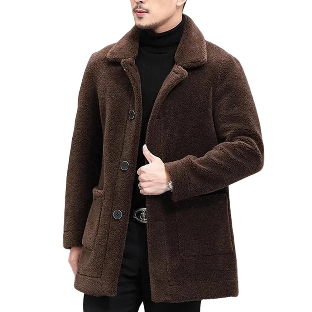 Thick Warm Imitation Lambskin Velvet Jacket for Men with Lapel Collar Casual Coat Suitable for Autumn and Winter