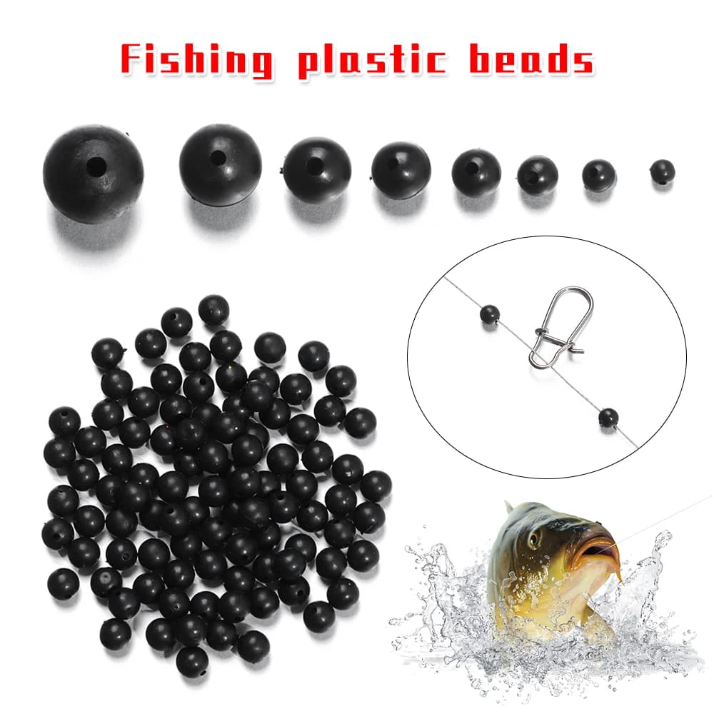 100 pcs/lot Fishing Beads Space Cap Black 3mm-12mm Round Beans Soft and Dure Fishing bait Hook Rig Accessories