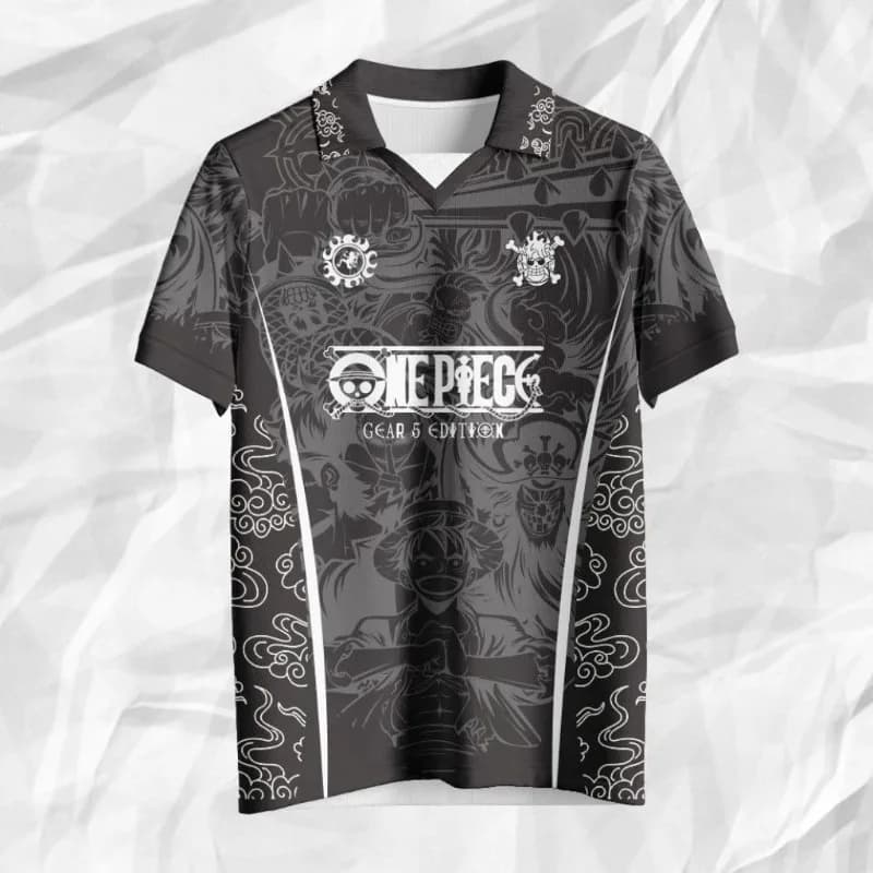 One Piece Luffy Gear 5 3D Full Print Anime Jersey Polo Shirt Black White Japanese Cloud Streetwear Unisex Casual Top