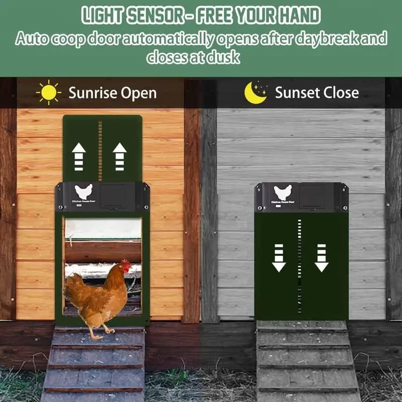 Porta Automatica per Pollaio a Batteria con Sensore di Luce, Apriporta per Polli da Fattoria, Porta per Gabbie di Anatre e Altri Animali Domestici
